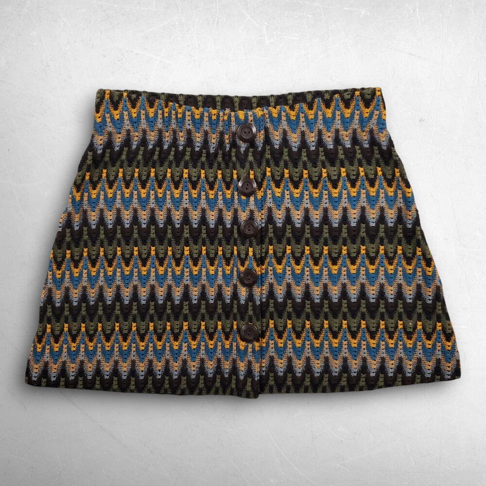 Free People A-line‎ Mini Skirt Women M Multicolor Knit Button Front Geometric